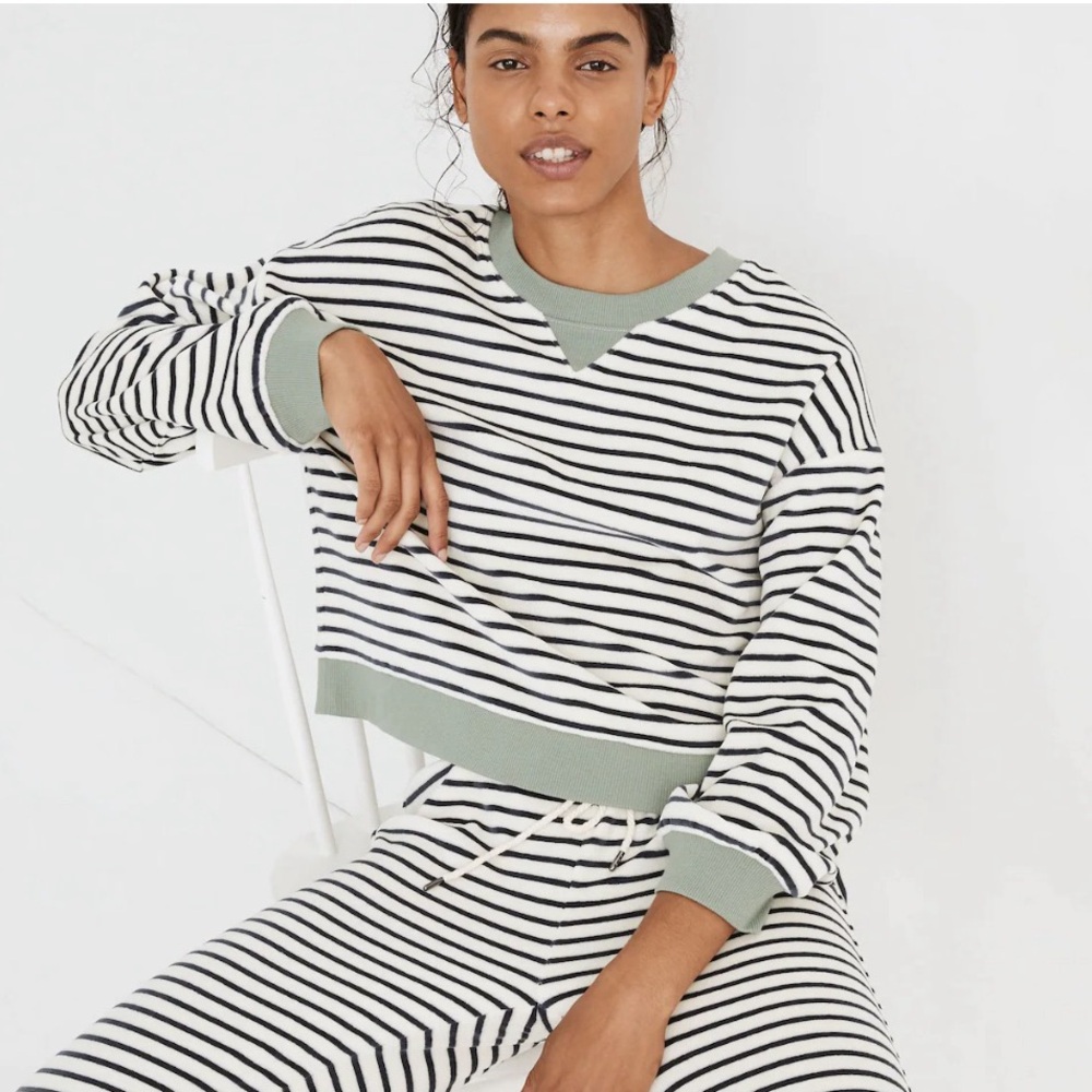 Madewell Black and White Striped Crew Neck Sweater